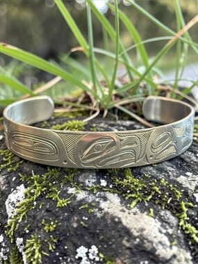 First Nations Sterling Silver Cuff Bracelet by Kelvin Thompson